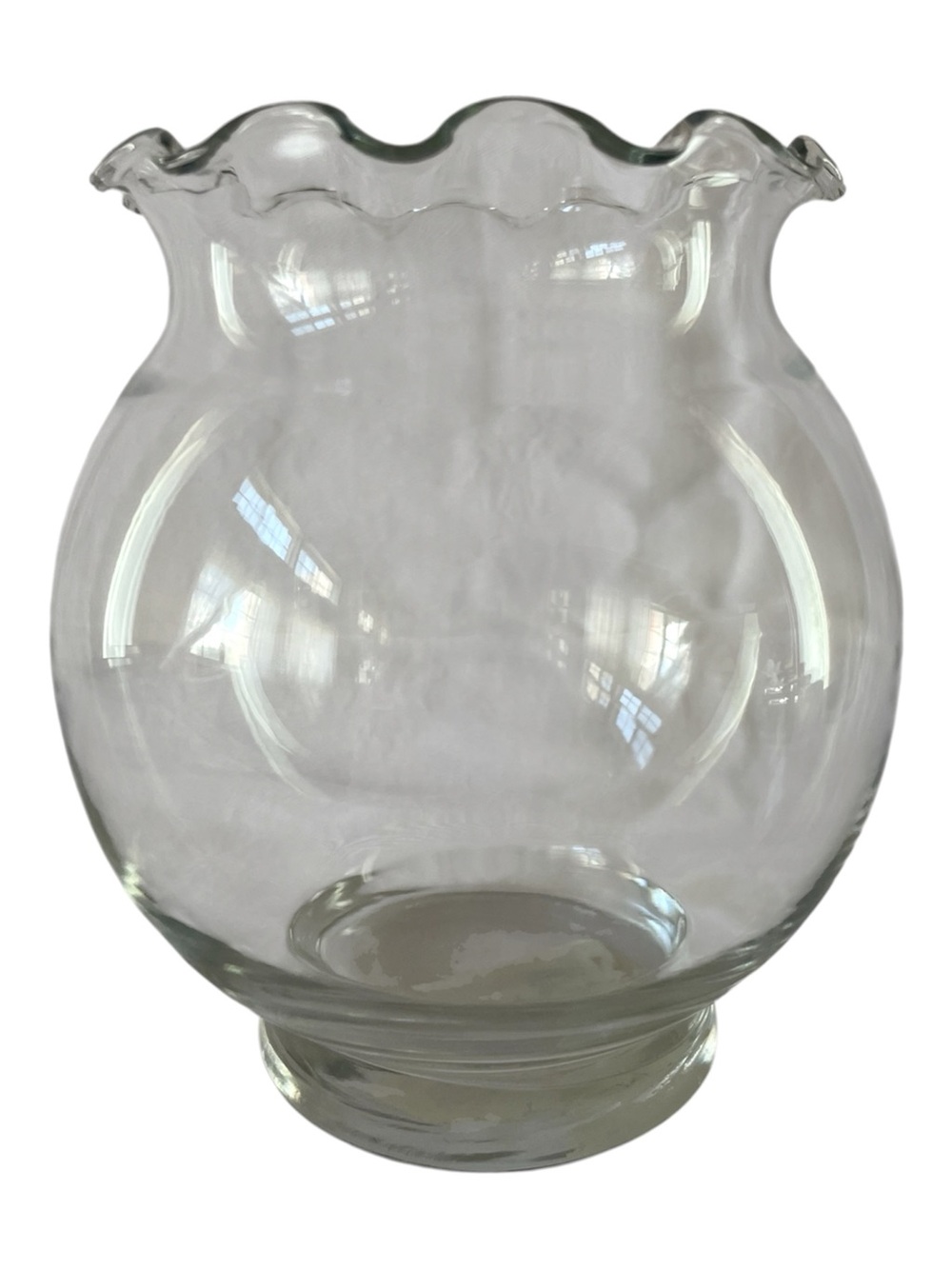 Vintage Anchor Hocking Glass Footed Ivy Ball Bowl Ruffled Edge